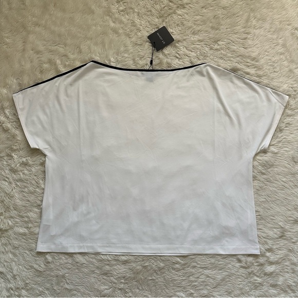 St. John Top Boatneck Short Sleeve Blouse White Black Trim Sz XL NWT New - Picture 2 of 8
